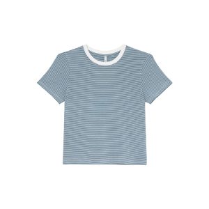 Color-Blocked Round Neck Striped T-Shirt for Women - Summer Casual Short Sleeve Top, Elegant Pure Cotton Blouse, Age-Reducing Style