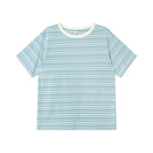 Color-Blocked Striped Short-Sleeve T-Shirt for Women – Loose Slimming Round Neck Top in Petite Sizes, Spring Summer 2025 Fashion