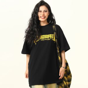 Color-Blocking American Street Star Print Short-Sleeve T-Shirt for Men and Women - Trendy Loose Fit Couple Top