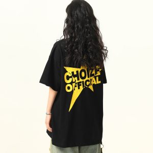 Color-Blocking American Street Star Print Short-Sleeve T-Shirt for Men and Women - Trendy Loose Fit Couple Top