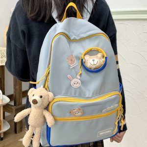 Color-Blocking Cartoon Backpack for School - Large Capacity Waterproof Bag for High School Students and Girls