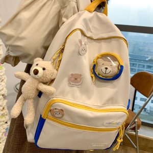 Color-Blocking Cartoon Backpack for School - Large Capacity Waterproof Bag for High School Students and Girls