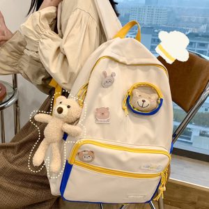 Color-Blocking Cartoon Backpack for School - Large Capacity Waterproof Bag for High School Students and Girls
