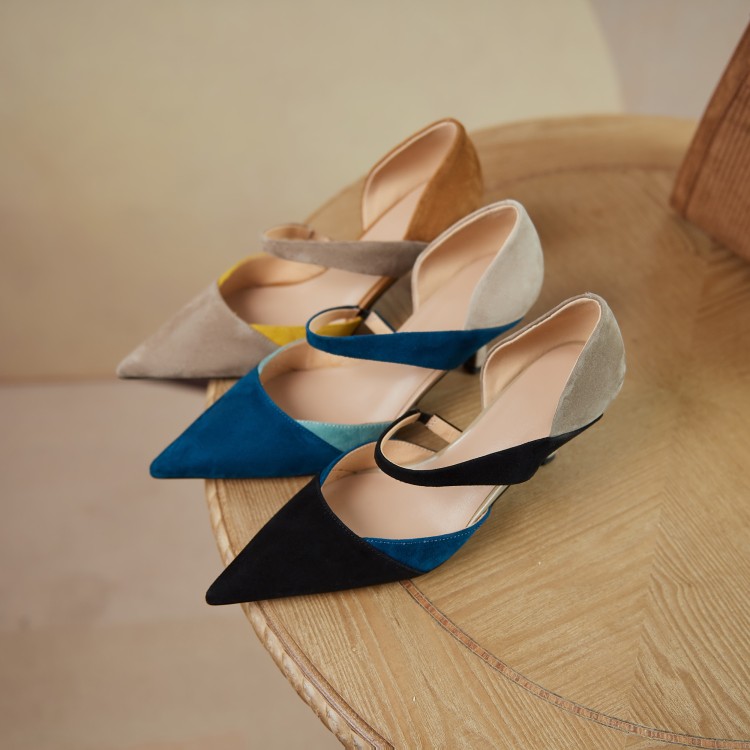 Color-Blocking Closed-Toe High-Heeled Sandals for Women - Matte Hollow Design - Summer Fashion Footwear Color-Blocking Closed-Toe High-Heeled Sandals for Women - Matte Hollow Design - Summer Fashion Footwear