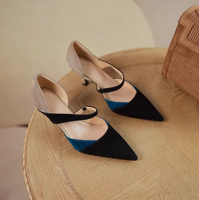 Color-Blocking Closed-Toe High-Heeled Sandals for Women - Matte Hollow Design - Summer Fashion Footwear