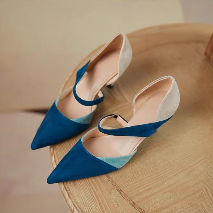 Color-Blocking Closed-Toe High-Heeled Sandals for Women - Matte Hollow Design - Summer Fashion Footwear Color-Blocking Closed-Toe High-Heeled Sandals for Women - Matte Hollow Design - Summer Fashion Footwear