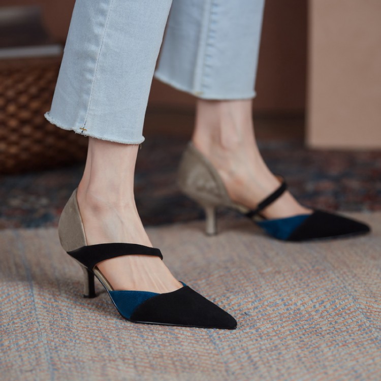 Color-Blocking Closed-Toe High-Heeled Sandals for Women - Matte Hollow Design - Summer Fashion Footwear Color-Blocking Closed-Toe High-Heeled Sandals for Women - Matte Hollow Design - Summer Fashion Footwear