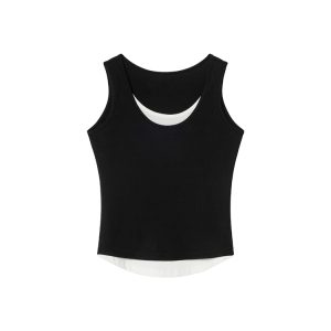 Color-Blocking Faux Two-Piece Vest for Women - Summer Slim Fit Sleeveless Outerwear, Casual Chic Style