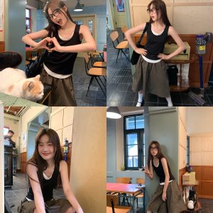 Color-Blocking Faux Two-Piece Vest for Women - Summer Slim Fit Sleeveless Outerwear, Casual Chic Style