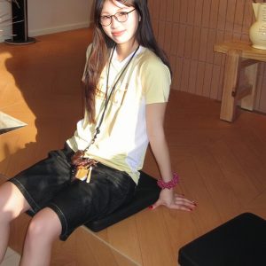 Color-Blocking Jersey T-Shirt for Women - Summer V-Neck Short Sleeve, College Style Casual Top, American Athletic Fashion