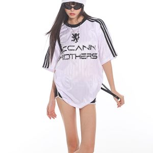 Color-Blocking Loose Fit Short Sleeve Raglan T-Shirt with Three Stripe Design - American Style Summer Top