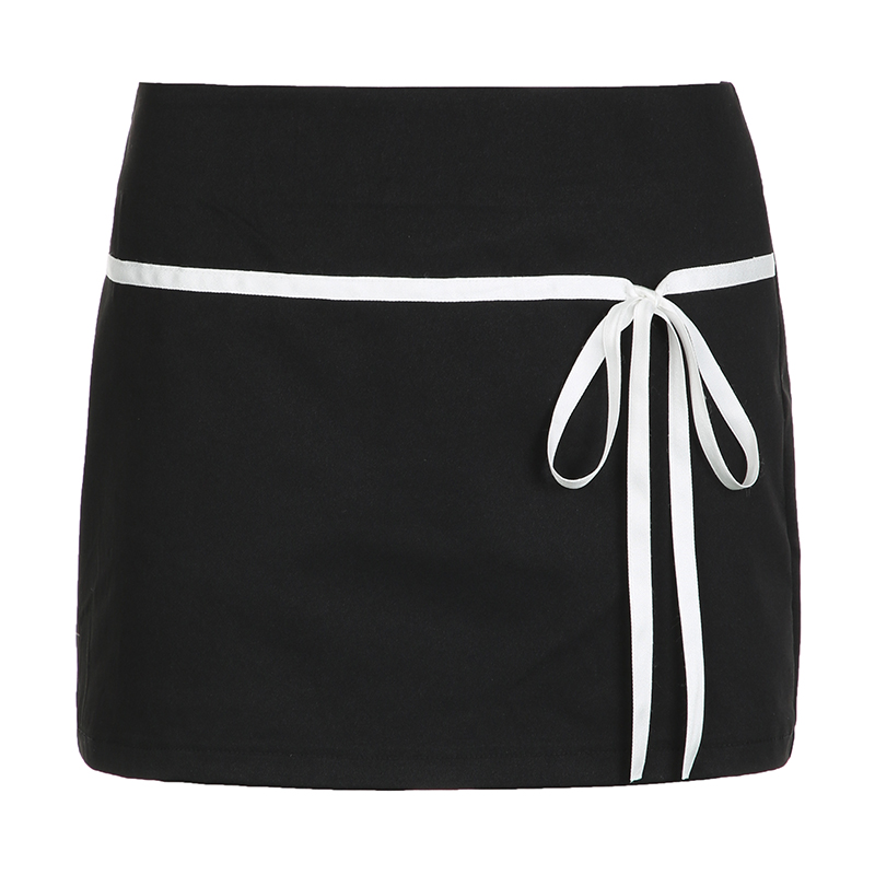 Color-Blocking Low-Waist Black Short Skirt for Women - Slim-Fit Minimalist Korean Style Pencil Skirt