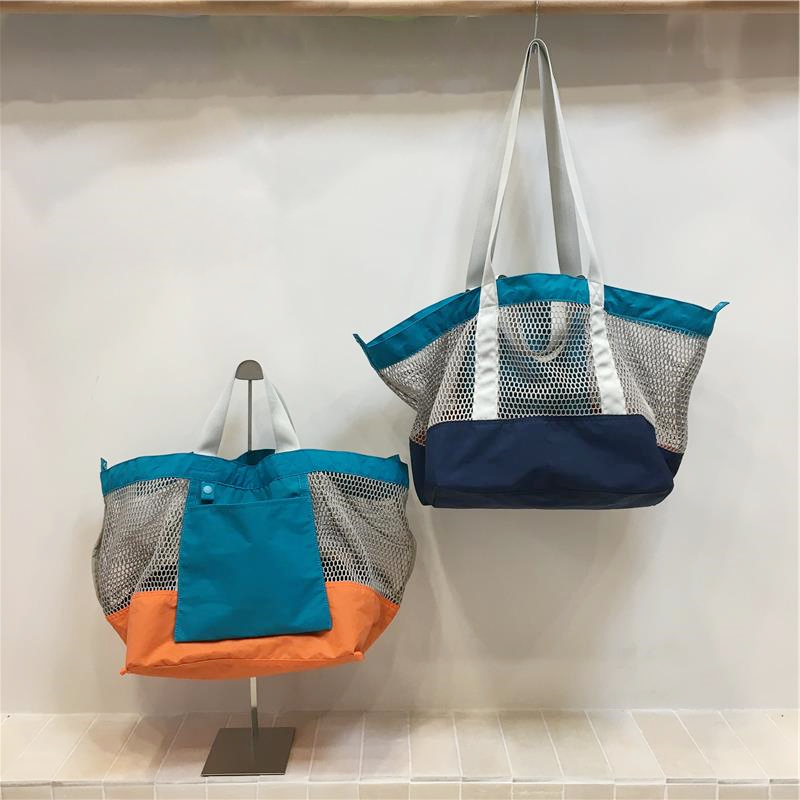 Color-Blocking Net Shoulder Bag - Summer Casual Large Capacity Reversible Shopping Bag for Trendy Niche Style Color-Blocking Net Shoulder Bag - Summer Casual Large Capacity Reversible Shopping Bag for Trendy Niche Style