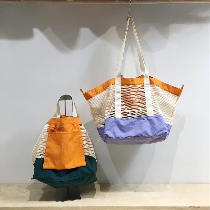 Color-Blocking Net Shoulder Bag - Summer Casual Large Capacity Reversible Shopping Bag for Trendy Niche Style Color-Blocking Net Shoulder Bag - Summer Casual Large Capacity Reversible Shopping Bag for Trendy Niche Style