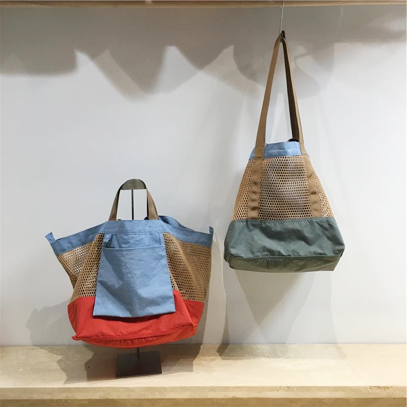 Color-Blocking Net Shoulder Bag - Summer Casual Large Capacity Reversible Shopping Bag for Trendy Niche Style Color-Blocking Net Shoulder Bag - Summer Casual Large Capacity Reversible Shopping Bag for Trendy Niche Style