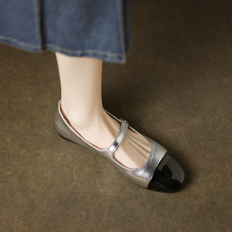 Color-Blocking One-Strap Mary Jane Shoes for Women - Versatile Flat Style for 2025, Trendy and Chic Footwear
