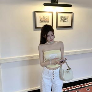 Color-Blocking Strapless Top for Women - Slim Fit, Trendy Summer Fashion, Perfect for Y2K and Casual Outings