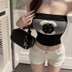 Color-Blocking Strapless Top for Women - Slim Fit, Trendy Summer Fashion, Perfect for Y2K and Casual Outings