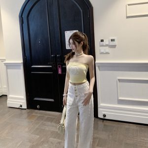 Color-Blocking Strapless Top for Women - Slim Fit, Trendy Summer Fashion, Perfect for Y2K and Casual Outings