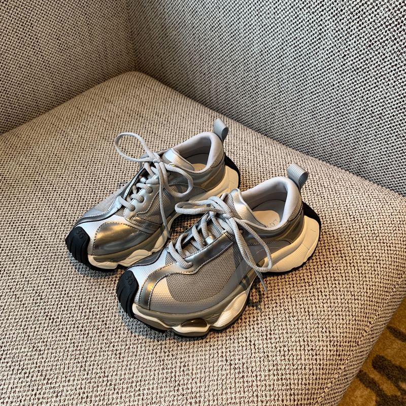 Color-Blocking Thick-Soled Dad Shoes for Women, Trendy 2025 Lace-Up Mesh Casual Sneakers, Versatile Y2K Style Sports Footwear