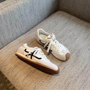 Color-Blocking Women's Training Shoes - Casual Flat Sports Shoes in Genuine Leather for Spring 2025 - Trendy Athletic Footwear