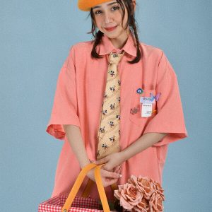 Colorful Candy Color Short Sleeve Shirt for Couples - Versatile Loose Fit Half Sleeve Top - Trendy Multi-Dopamine Style