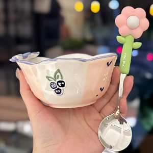 Colorful Ceramic Rice Bowl - High-Temperature Underglaze, Aesthetic Fruit Bowl, Elegant Tableware for Individual Use