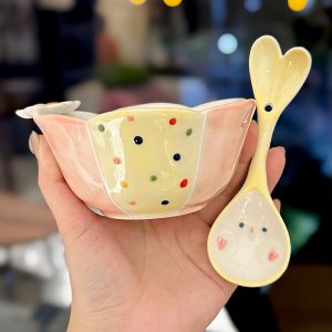 Colorful Ceramic Rice Bowl - High-Temperature Underglaze, Aesthetic Fruit Bowl, Elegant Tableware for Individual Use