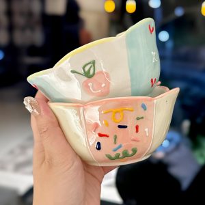 Colorful Ceramic Rice Bowl - High-Temperature Underglaze, Aesthetic Fruit Bowl, Elegant Tableware for Individual Use