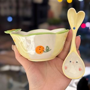 Colorful Ceramic Rice Bowl - High-Temperature Underglaze, Aesthetic Fruit Bowl, Elegant Tableware for Individual Use