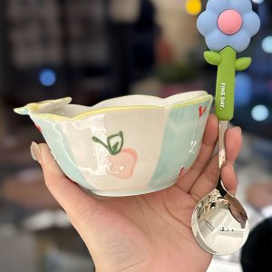 Colorful Ceramic Rice Bowl - High-Temperature Underglaze, Aesthetic Fruit Bowl, Elegant Tableware for Individual Use