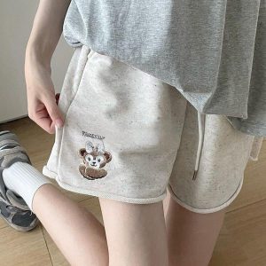 Colorful Cotton Embroidered Bear Shorts for Girls - Summer Loose-Fitting Five-Point Sports Pants for Junior High & High School Students