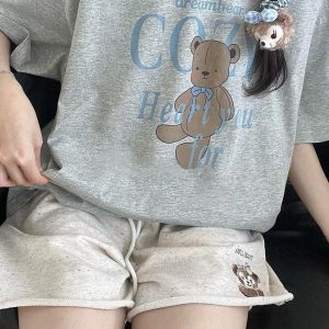 Colorful Cotton Embroidered Bear Shorts for Girls - Summer Loose-Fitting Five-Point Sports Pants for Junior High & High School Students