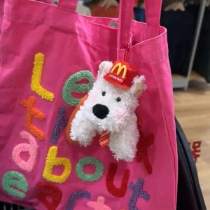 Colorful Letter Canvas Tote Bag - Cute Large-Capacity Shoulder Bag in Dragon Fruit Color for Trendy Early Morning Commuting