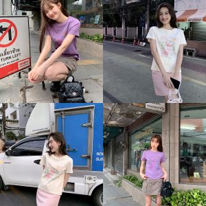 Colorful Panda Print Loose Fit T-Shirt for Women - Summer Short and Long Sleeve Top, Petite Style, Cute Casual Wear