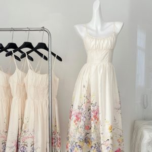 Colorful Rainbow Handmade Tailored Heavy Print Strap Dress with Waist-Cinching Slimming Long Skirt - Boho Style, Summer Fashion