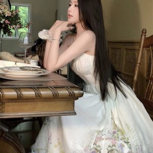 Colorful Rainbow Handmade Tailored Heavy Print Strap Dress with Waist-Cinching Slimming Long Skirt - Boho Style, Summer Fashion