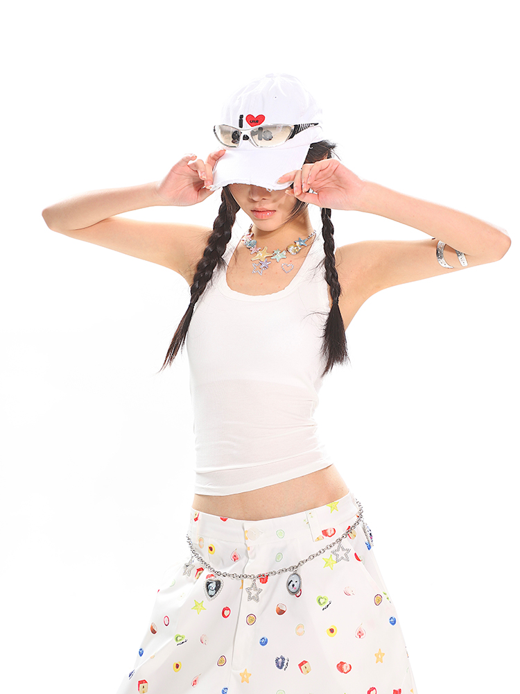 Colorful Summer Tank Top for Women - Slim Fit High-Quality Dopamine Movement Design, Trendy Casual Wear, Y2K Style Colorful Summer Tank Top for Women - Slim Fit High-Quality Dopamine Movement Design, Trendy Casual Wear, Y2K Style