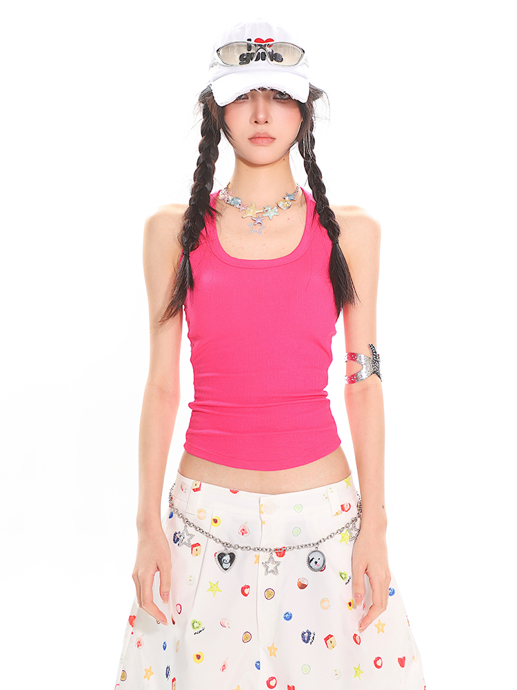 Colorful Summer Tank Top for Women - Slim Fit High-Quality Dopamine Movement Design, Trendy Casual Wear, Y2K Style Colorful Summer Tank Top for Women - Slim Fit High-Quality Dopamine Movement Design, Trendy Casual Wear, Y2K Style