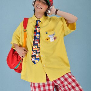 Colorful Versatile Short Sleeve Shirt for Couples - Loose Fit Candy Color Half Sleeve Top - Trendy Casual Streetwear