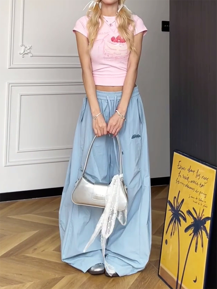 Colorful Wide-Leg Cargo Pants for Women - Summer Jazz Dance Parachute Style, American High Street Casual Outfit Colorful Wide-Leg Cargo Pants for Women - Summer Jazz Dance Parachute Style, American High Street Casual Outfit