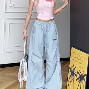 Colorful Wide-Leg Cargo Pants for Women - Summer Jazz Dance Parachute Style, American High Street Casual Outfit