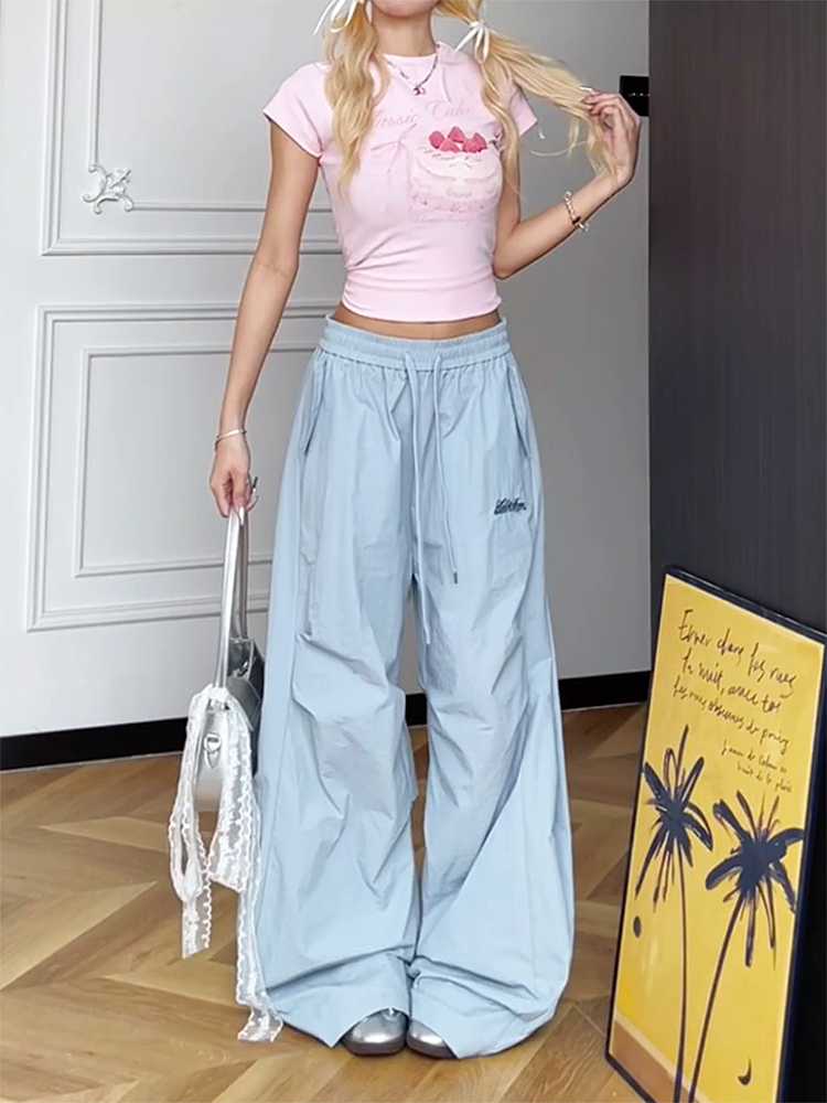 Colorful Wide-Leg Cargo Pants for Women - Summer Jazz Dance Parachute Style, American High Street Casual Outfit Colorful Wide-Leg Cargo Pants for Women - Summer Jazz Dance Parachute Style, American High Street Casual Outfit