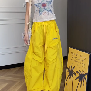 Colorful Wide-Leg Cargo Pants for Women - Summer Jazz Dance Parachute Style, American High Street Casual Outfit