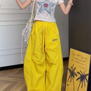 Colorful Wide-Leg Cargo Pants for Women - Summer Jazz Dance Parachute Style, American High Street Casual Outfit