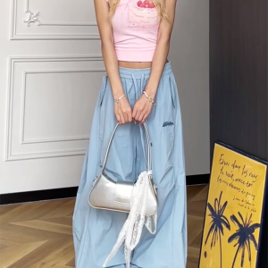 Colorful Wide-Leg Cargo Pants for Women - Summer Jazz Dance Parachute Style, American High Street Casual Outfit