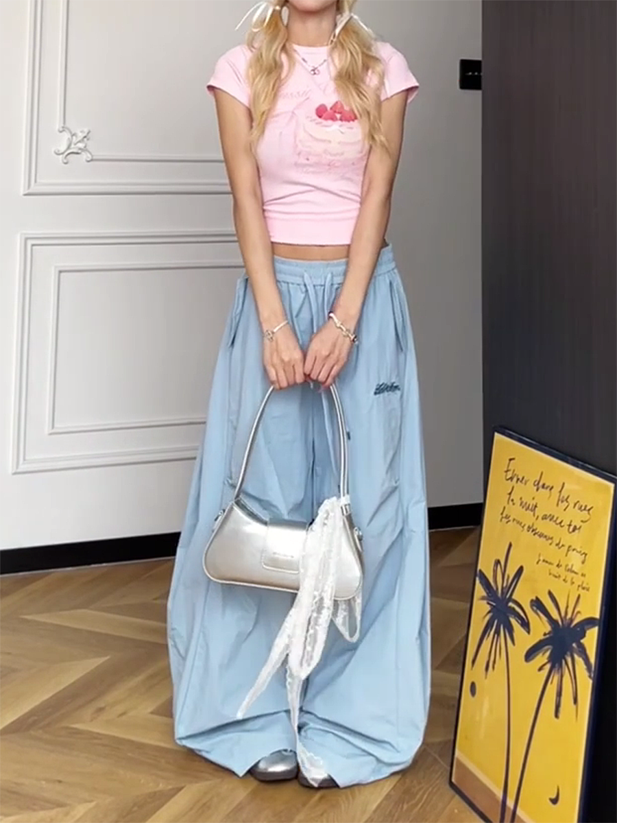 Colorful Wide-Leg Cargo Pants for Women - Summer Jazz Dance Parachute Style, American High Street Casual Outfit Colorful Wide-Leg Cargo Pants for Women - Summer Jazz Dance Parachute Style, American High Street Casual Outfit