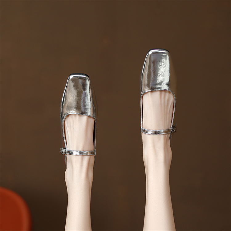 Comfortable Genuine Leather Mary Jane Flat Shoes with Square Toe and Single Buckle - Stylish Everyday Footwear
