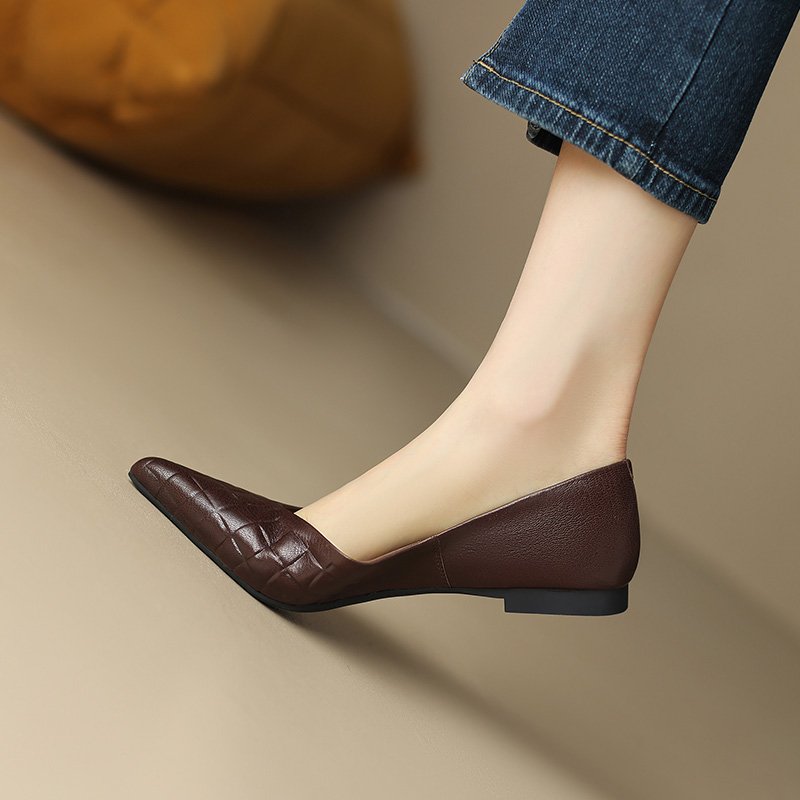 Comfortable Genuine Leather Woven Pointed Toe Flats for Women - Soft Sole Sheepskin Italian Style Footwear