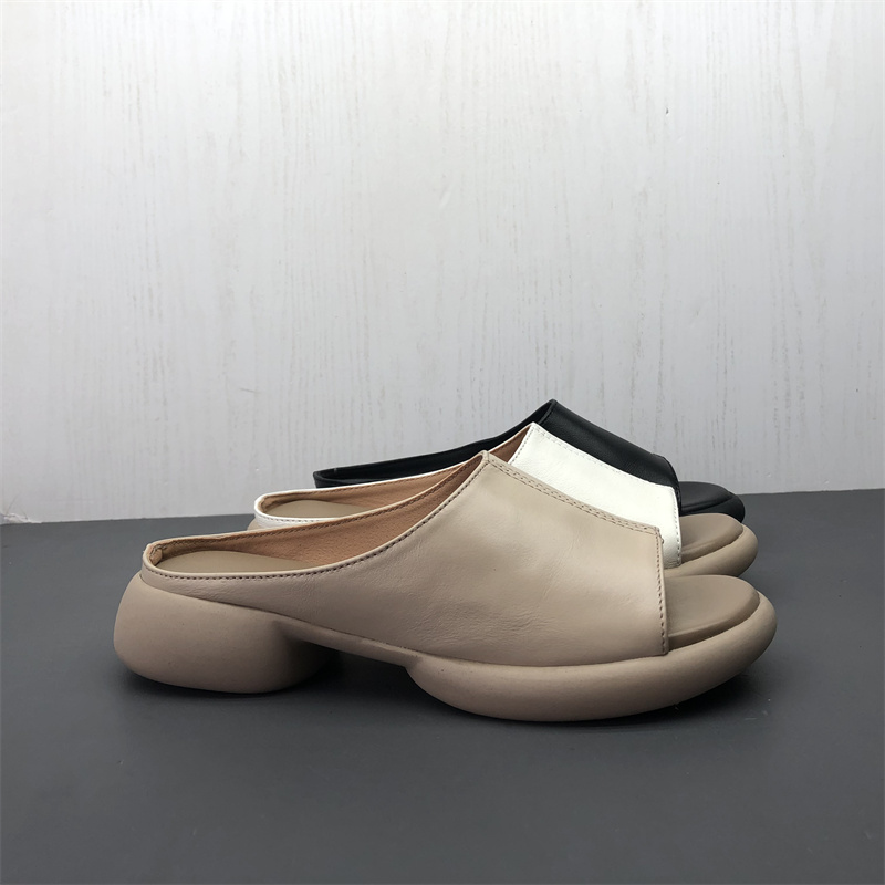 Comfortable Open-Toe Genuine Leather Women's Slippers - Lightweight Non-Slip Summer Shoes in Large Size for Effortless Style
